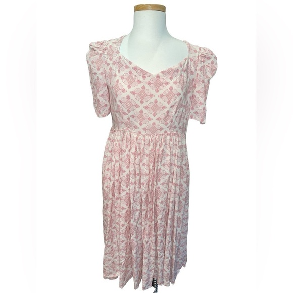 Radoss Women's Dress Size L Pink & Cream 50's Inspired Short Sleeve Knee Length - Picture 1 of 8